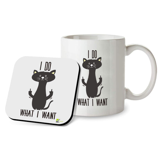 SM047 I do what i want - Cat Lover Gifts For Women - Funny Crazy Grumpy Cat Mom Or Dad - Inspirational & Sarcastic Mug Gifts For Bosses, Employees, Family And Friends - 11OZ Mug & Matching Coaster Set