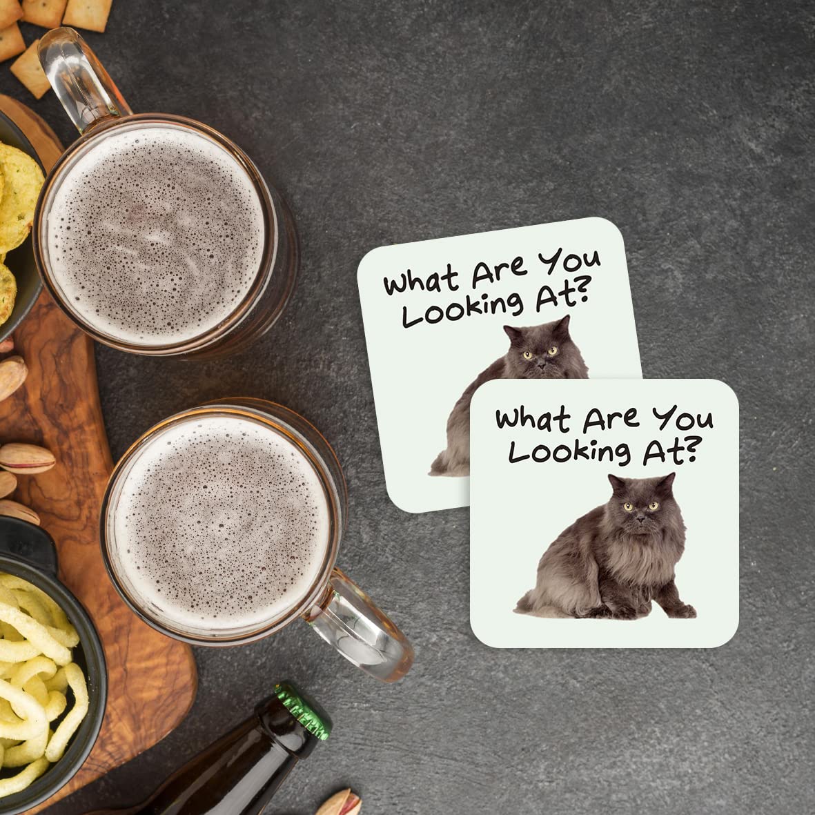 CS637 What are You Looking at? Novelty Funny Coffee Tea Drink Gift Glossy MDF Wooden Coaster