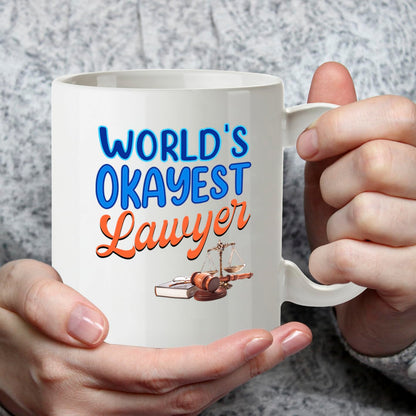 Kruzroyal World's Okayest Lawyer Funny Mug - Novelty Gift for Solicitor Law Student Men Women Colleague Mate