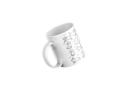 Kruzroyal Cute Dog Happy Doodle Pattern Ceramic Coffee Mug, White, 11oz, Novelty Gift for Dog Lovers