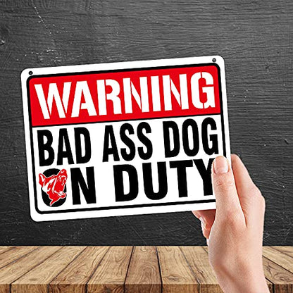 Kruzroyal MP400 WARNING,Bad ass dog on duty.Funny Novelty Retro Vintage Metal Wall Sign Plaque 20cm x 15cm