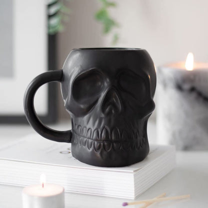 Chic Matte White Skull Mug - 14cm x 16.3cm (1 Pc.) - Features Large Rounded Handle & Skull Shaped, 500ml Capacity - Perfect Halloween Gathering Accessory or Addition to a Skull-Themed Collection