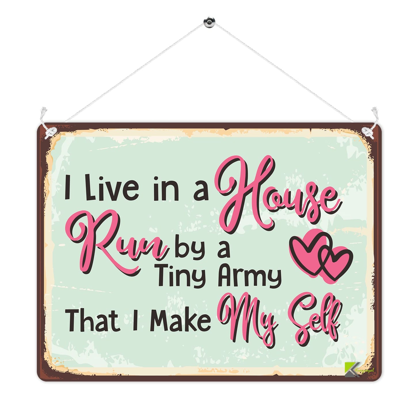 MP274 I live in a Madhouse run by a tiny army that I make myself Funny Novelty Retro Vintage Metal Wall Sign Plaque 20cm x 15cm