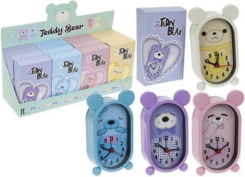 PMS 4ASST METAL BEAR DESG CHILDS ALARM CLOCK IN PRT BOX 12 D