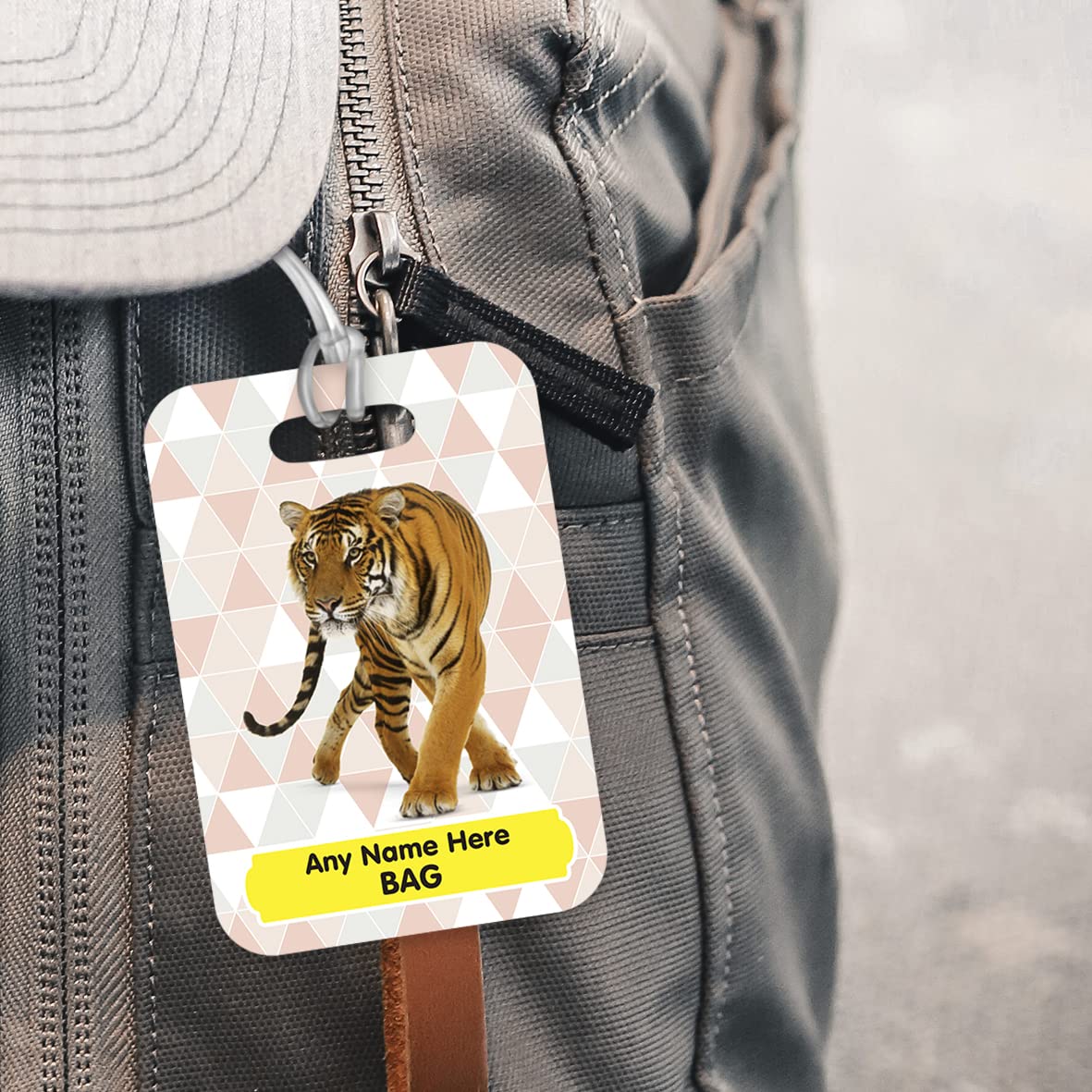 PLT247 Personalised Name's Bag with Tiger Image Novelty Funny Unique Designer Gift Glossy Plastic Suitcase Luggage Tag