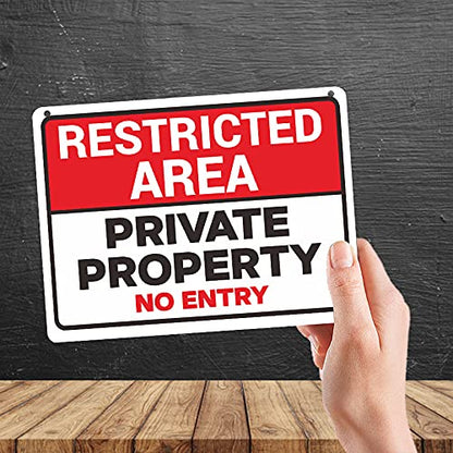 MP460 Restricted Area : Private Property No Entry Funny Novelty Retro Vintage Metal Wall Sign Plaque 20cm x 15cm