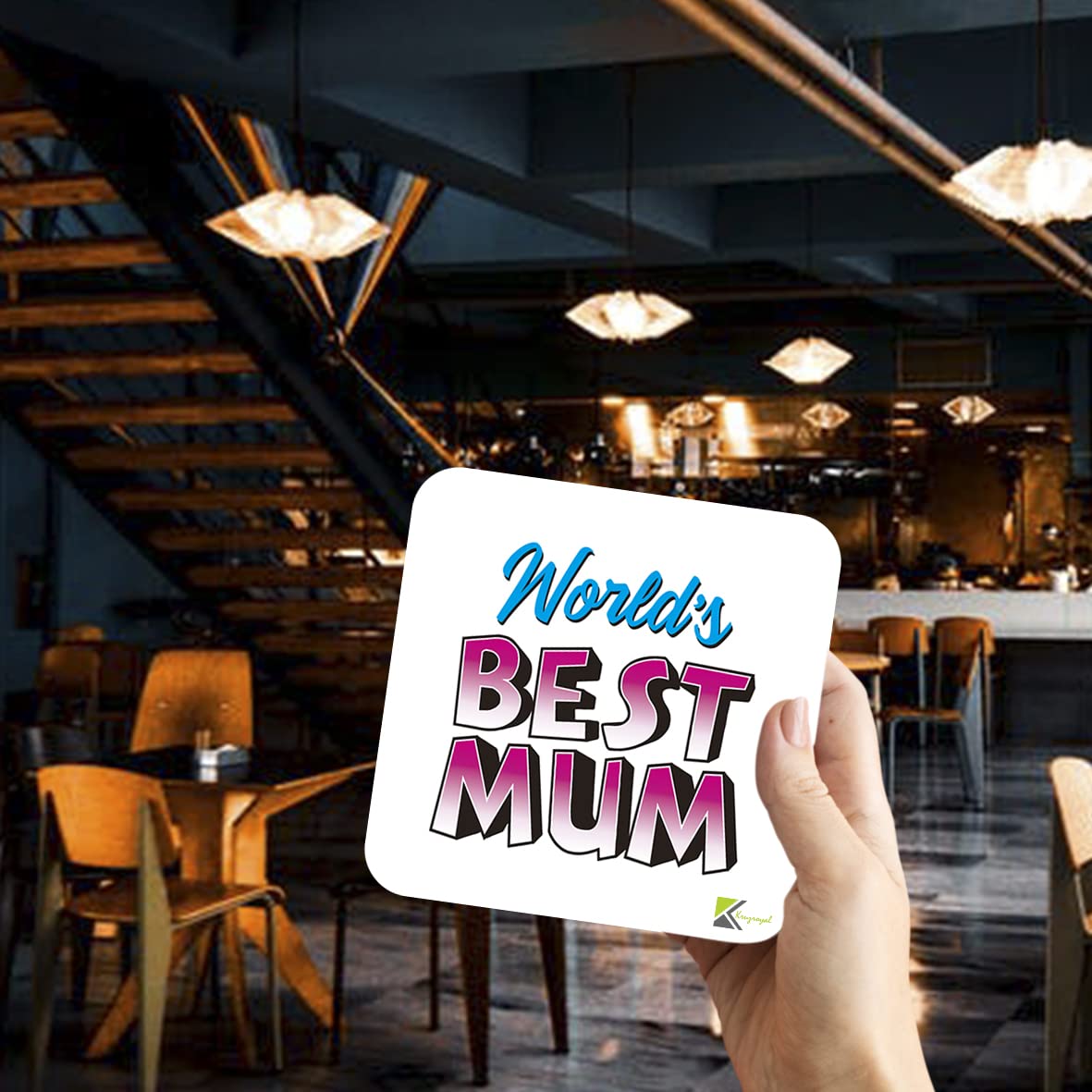 WB014 World's Best Mum MDF Wooden Coaster by Kruzroyal | Gift for Mum| Unique Novelty Present | 9cm x 9cm | Coffee Tea MDF Wooden Coaster