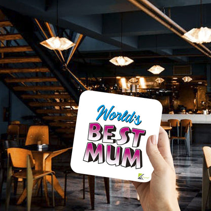 WB014 World's Best Mum MDF Wooden Coaster by Kruzroyal | Gift for Mum| Unique Novelty Present | 9cm x 9cm | Coffee Tea MDF Wooden Coaster