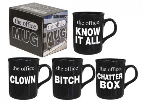 10OZ Office Coffee Tea Mug in Printed Box (The Office Know It All, The Office Clown,The Office Bitch, The Office Chatter Box)