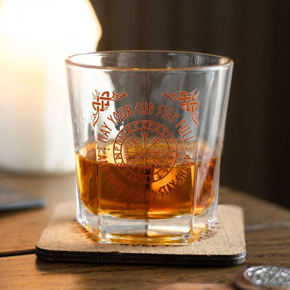 something different Glass Viking Lowball Glass, 300ml, Vegvisir Compass Design, Norse Mythology Theme, with Cork Coaster, Gift Set