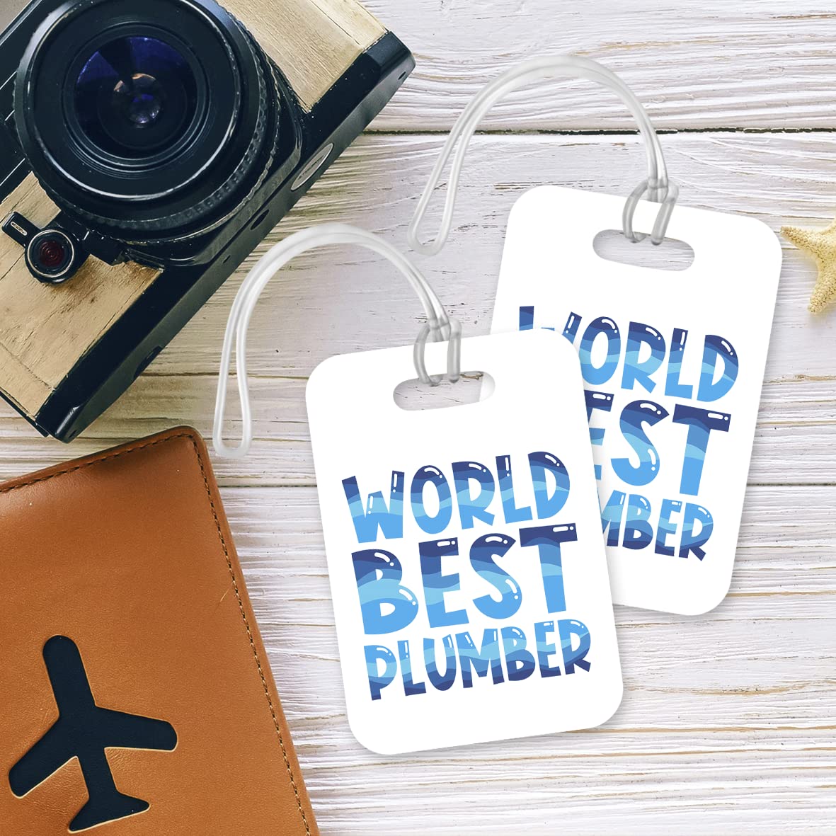 Kruzroyal LT405 World's Best Plumber Novelty Funny Unique Designer Gift, Suitcase, Glossy Plastic Luggage Tag for Plumber