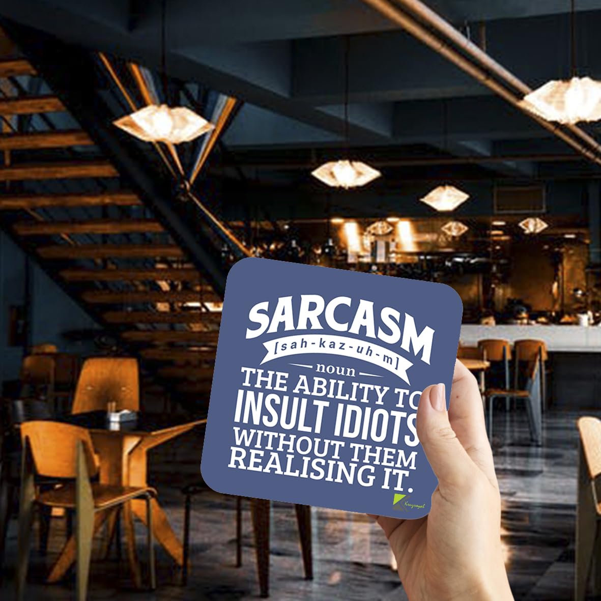 CS273 Defination sarcasm Novelty Funny Coffee Tea Drink Gift Glossy MDF Wooden Coaster | Gifts for Men, Women, Friend, Colleague | Birthday & Gag Gift