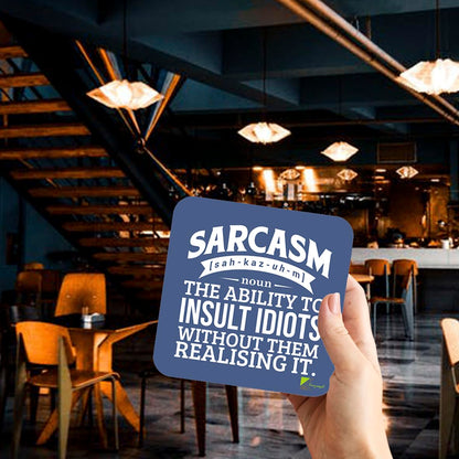 CS273 Defination sarcasm Novelty Funny Coffee Tea Drink Gift Glossy MDF Wooden Coaster | Gifts for Men, Women, Friend, Colleague | Birthday & Gag Gift