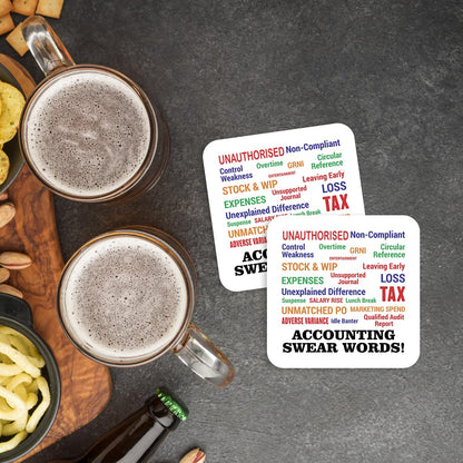 CS571 Accounting Swear Words! Novelty Funny Coffee Tea Drink Gift Glossy MDF Wooden Coaster | Gifts for Accountants, Bookkeepers, Finance Professionals