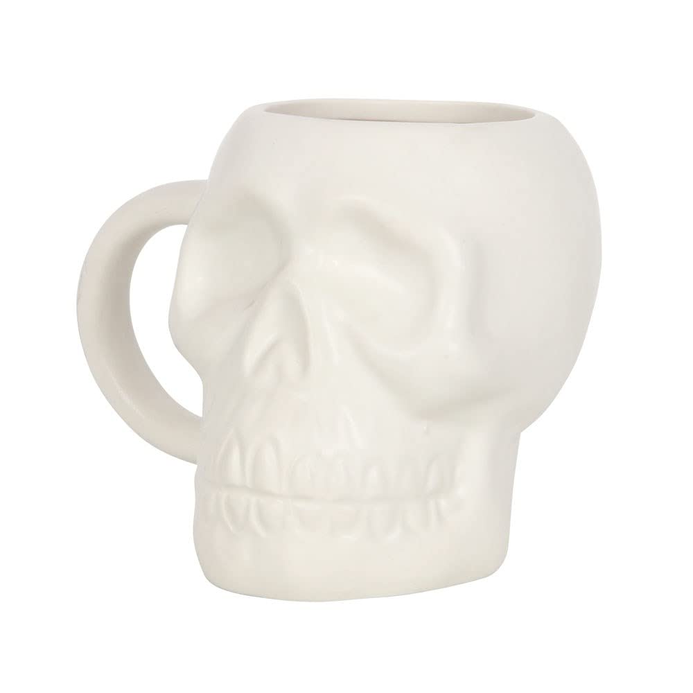 Chic Matte White Skull Mug - 14cm x 16.3cm (1 Pc.) - Features Large Rounded Handle & Skull Shaped, 500ml Capacity - Perfect Halloween Gathering Accessory or Addition to a Skull-Themed Collection