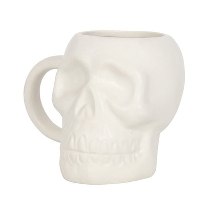 Chic Matte White Skull Mug - 14cm x 16.3cm (1 Pc.) - Features Large Rounded Handle & Skull Shaped, 500ml Capacity - Perfect Halloween Gathering Accessory or Addition to a Skull-Themed Collection