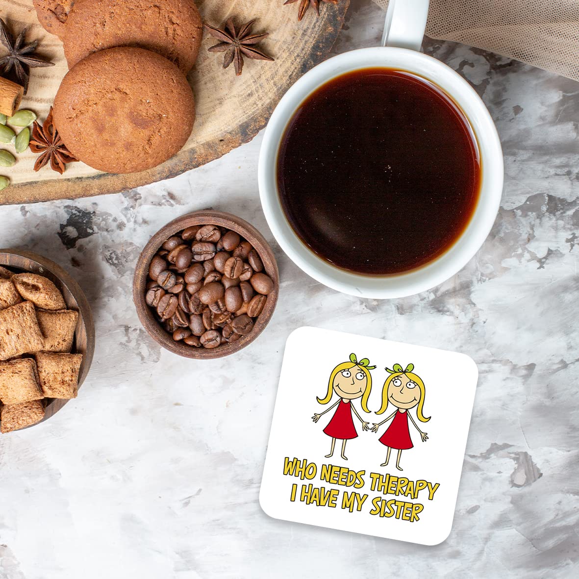 CS521 Who Needs Therapy, i Have My Sister Novelty Funny Coffee Tea Drink Gift Glossy MDF Wooden Coaster