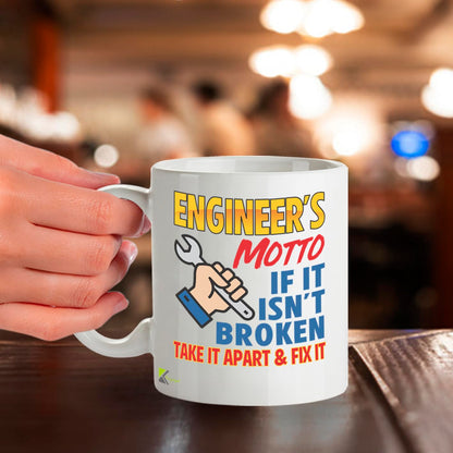 Kruzroyal Engineer's Motto Funny Mug - Novelty Engineering Cup Great Gag Present for Men Dad Colleague Mechanic