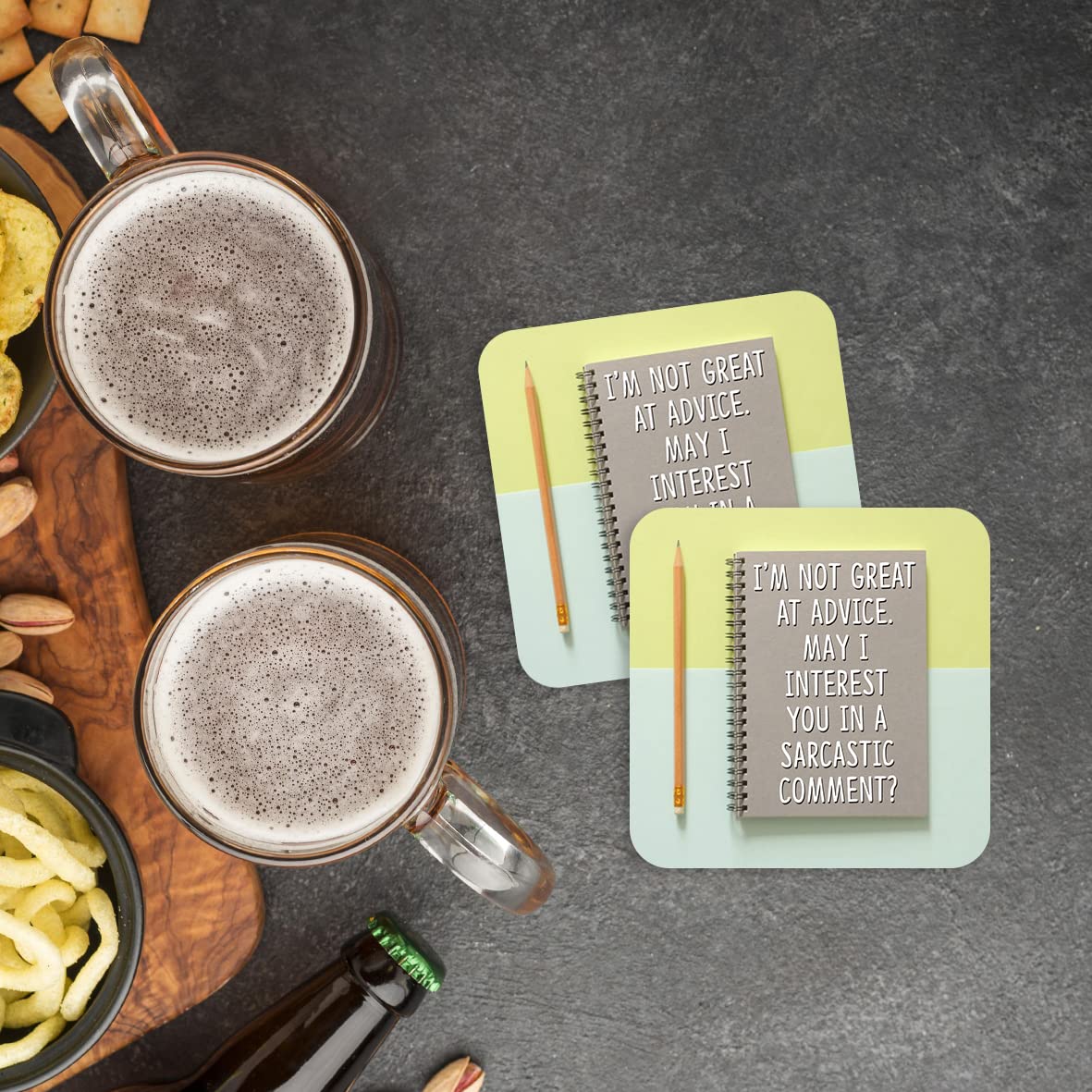 CS779 I'm not Great at Advice, May i Interest You in Sarcastic Comment? Novelty Funny Coffee Tea Drink Gift Glossy MDF Wooden Coaster