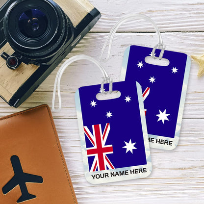 PLT279 Personalised Name with Australia Flag Novelty Funny Unique Designer Gift Glossy Plastic Suitcase Luggage Tag