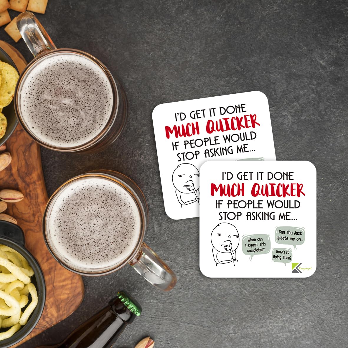 CS893 I'd get it done much quicker if people would stop asking me/Office/Job/Work Novelty Funny Coffee Tea Drink Gift Glossy MDF Wooden Coaster | Gifts for Men, Women, Boss – Sarcastic