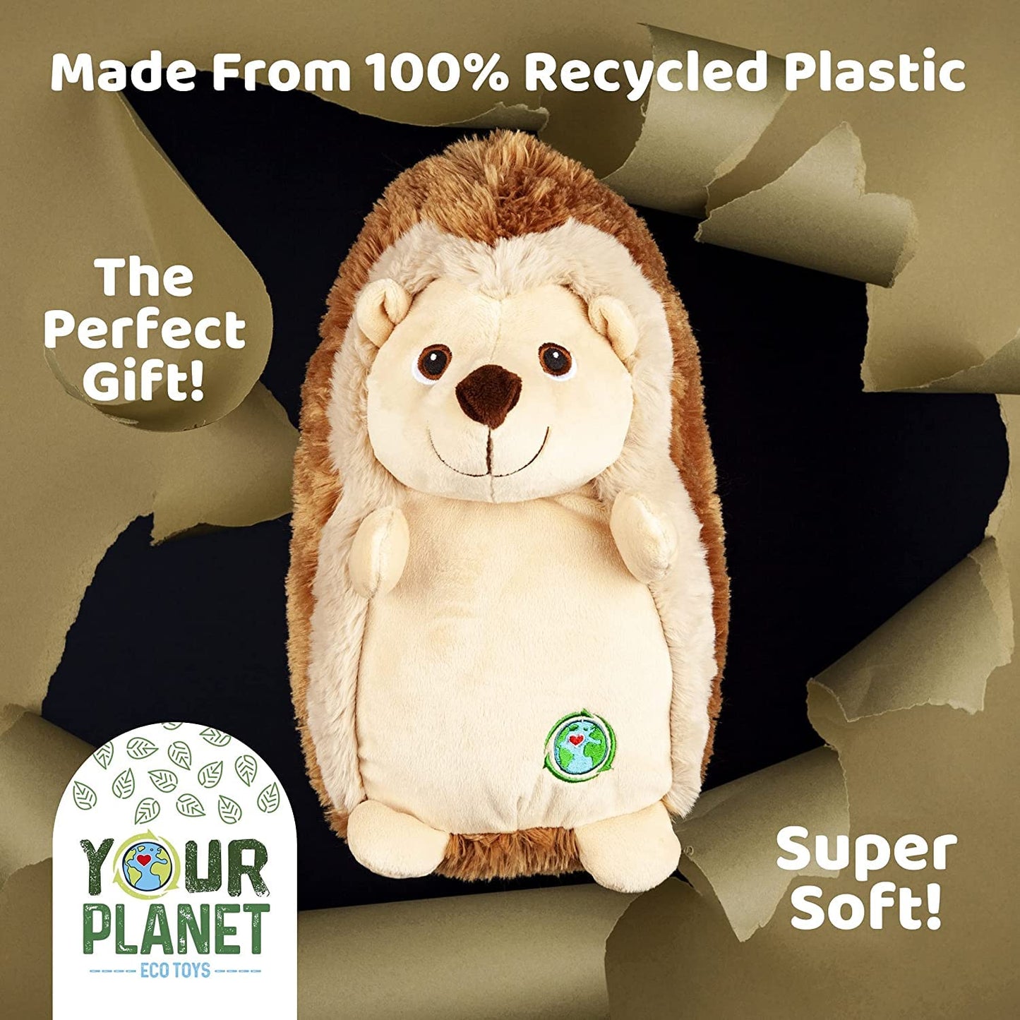 PMS 443230 Planet Eco Plush Hedgehog -Cute Hedgehog Stuffed Animal Plush, White and Brown - 12" - (Pack of 1) - Ideal for Kids' Birthdays, Holidays, and Special Occasions