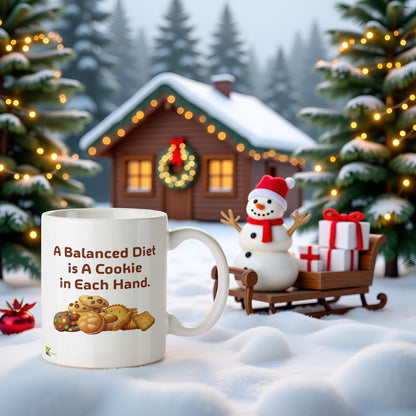 Kruzroyal A Balanced Diet is A Cookie in Each Hand Funny Mug | Humorous Ceramic Coffee Tea Cup Gift for Biscuit Lovers | Novelty Drinkware for Friends & Family
