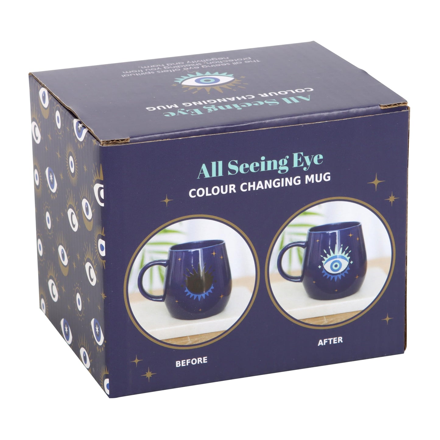 Something Different Wholesale Enchanting All Seeing Eye Colour Changing Mug - Evil Eye Talisman, Blue & Gold Design, Good Luck & Protection Tea/Coffee Cup