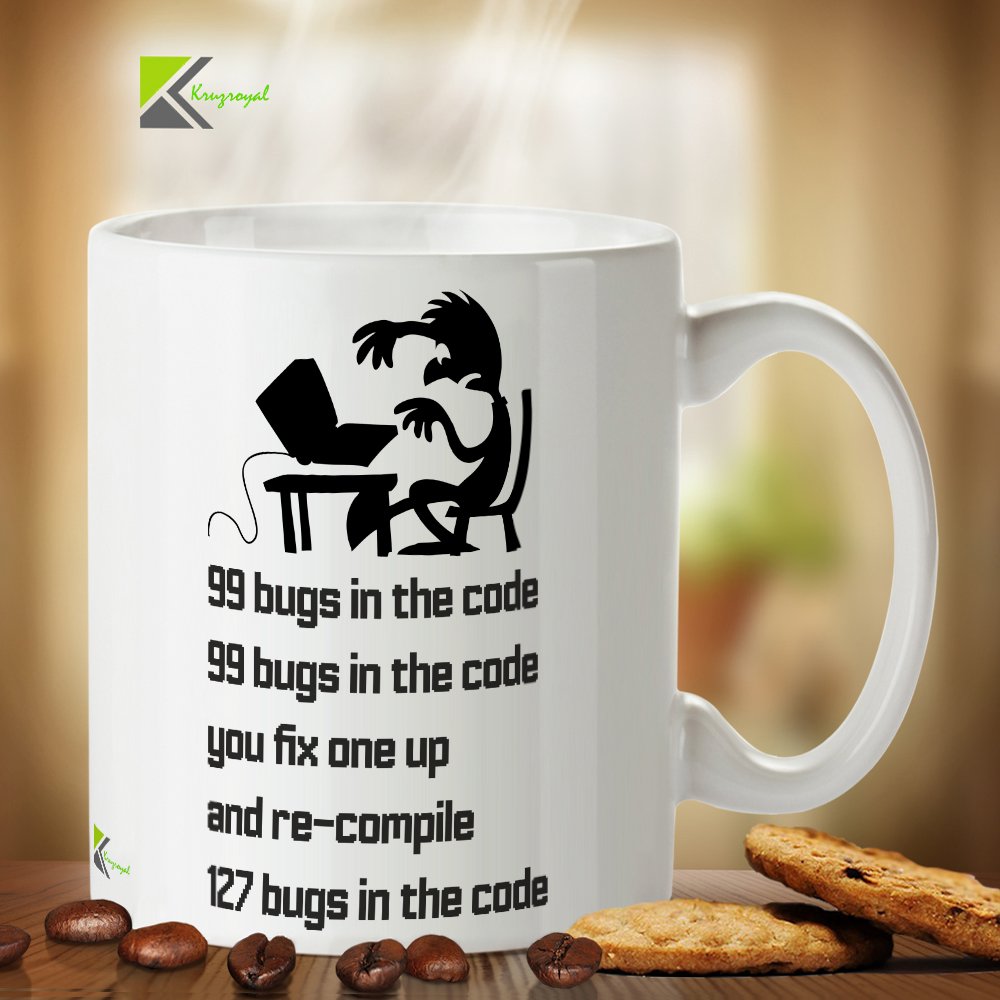 Kruzroyal DZ250 99 Bugs in The Code, You fix one up and re-Compile 127 Bugs in The Code/Software Developer Funny Novelty Great Gift Idea Coffee Tea Mug