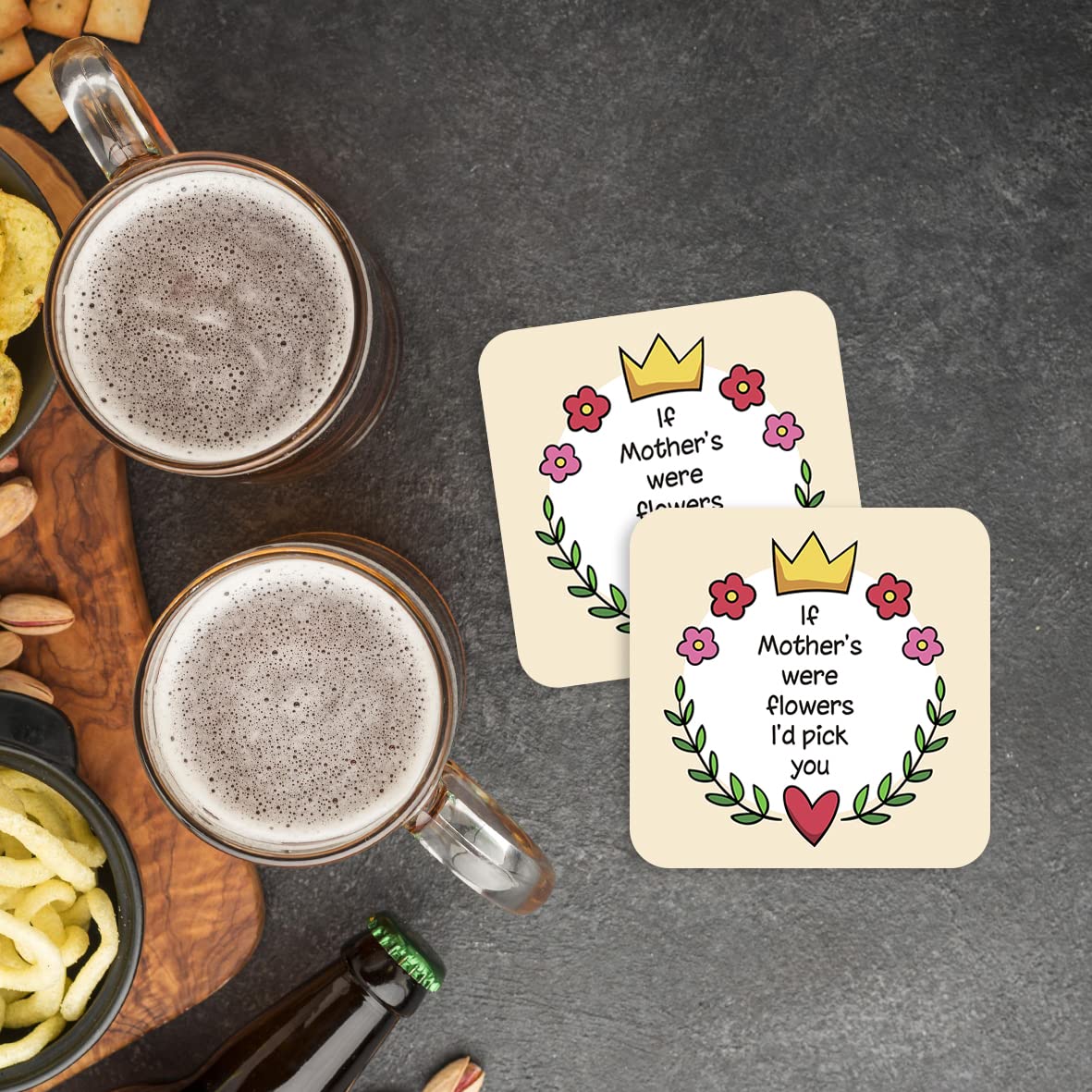 CS648 If Mother's were Flowers I'd Pick You Novelty Funny Coffee Tea Drink Gift Glossy MDF Wooden Coaster