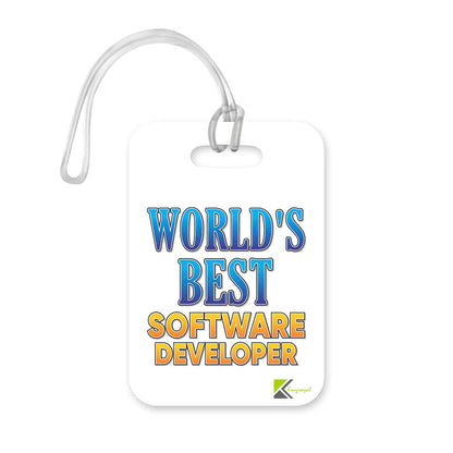 LT463 World's Best Software Developer Novelty Funny Unique Designer Gift, Suitcase, Glossy Plastic Luggage Tag for Software Developer