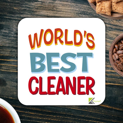 WB008 World's Best Cleaner MDF Wooden Coaster by Kruzroyal | Gift for Cleaner| Unique Novelty Present | 9cm x 9cm | Coffee Tea MDF Wooden Coaster