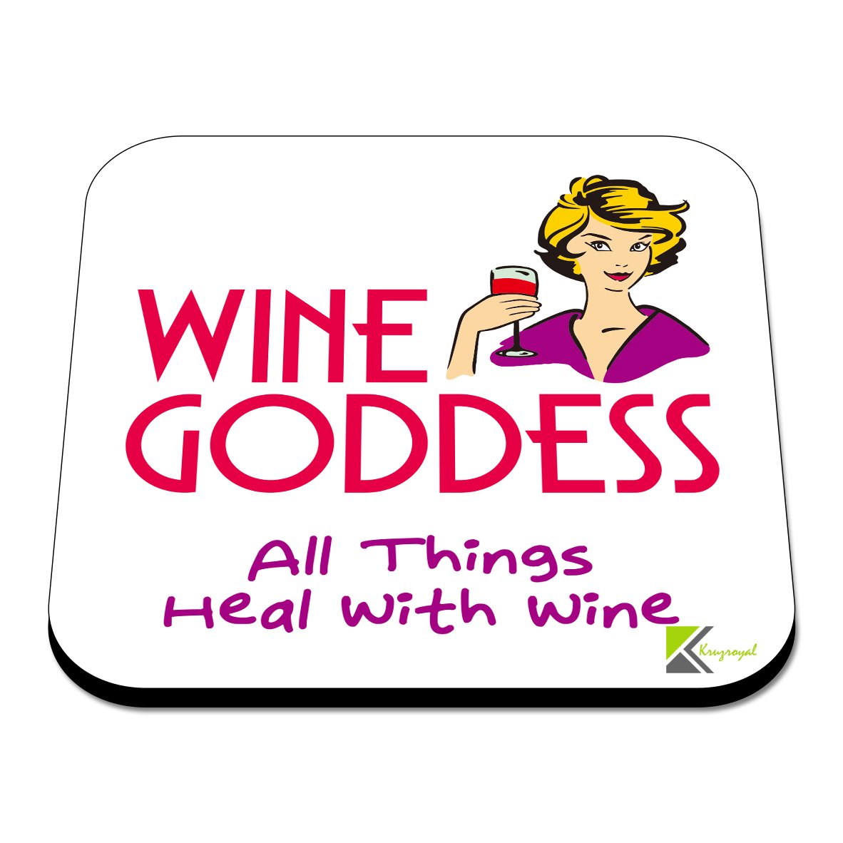 CS588 Wine Goddess All Things heal with Wine Novelty Funny Coffee Tea Drink Gift Glossy MDF Wooden Coaster