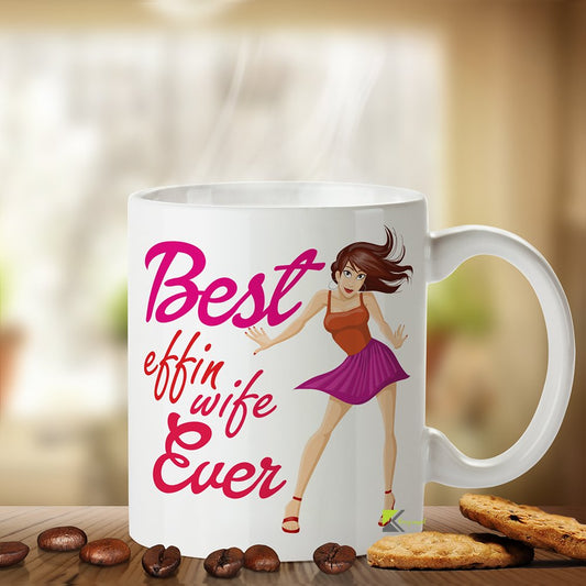 Kruzroyal Best Effin Wife Ever Mug, Funny Cartoon Design, Cheeky Novelty Gift for Her, Partner or Spouse, White Ceramic Coffee Cup, 11 oz