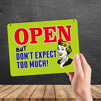Kruzroyal MP332 OPEN, But don't expect too much. Funny Novelty Retro Vintage Metal Wall Sign Plaque 20cm x 15cm
