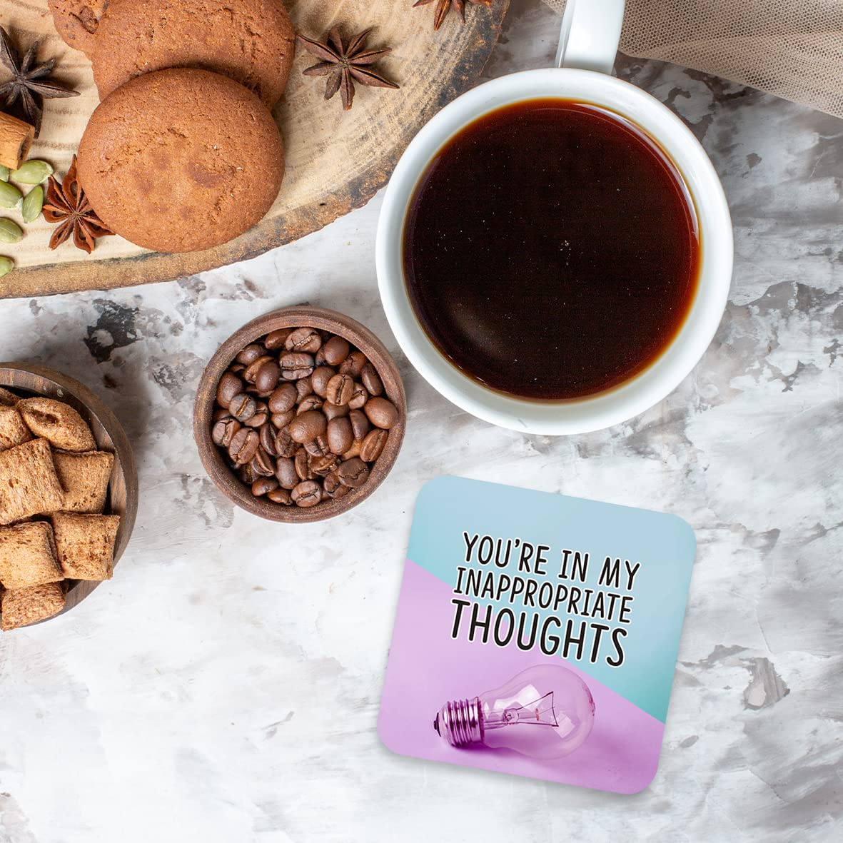 CS776 You're in My Inappropriate Thoughts Novelty Funny Coffee Tea Drink Gift Glossy MDF Wooden Coaster