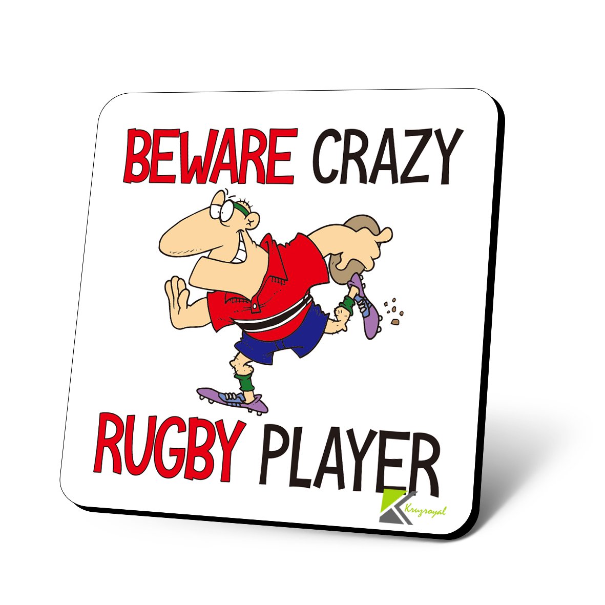 CS803 Beware Crazy Rugby Player Novelty Funny Coffee Tea Drink Gift Glossy MDF Wooden Coaster