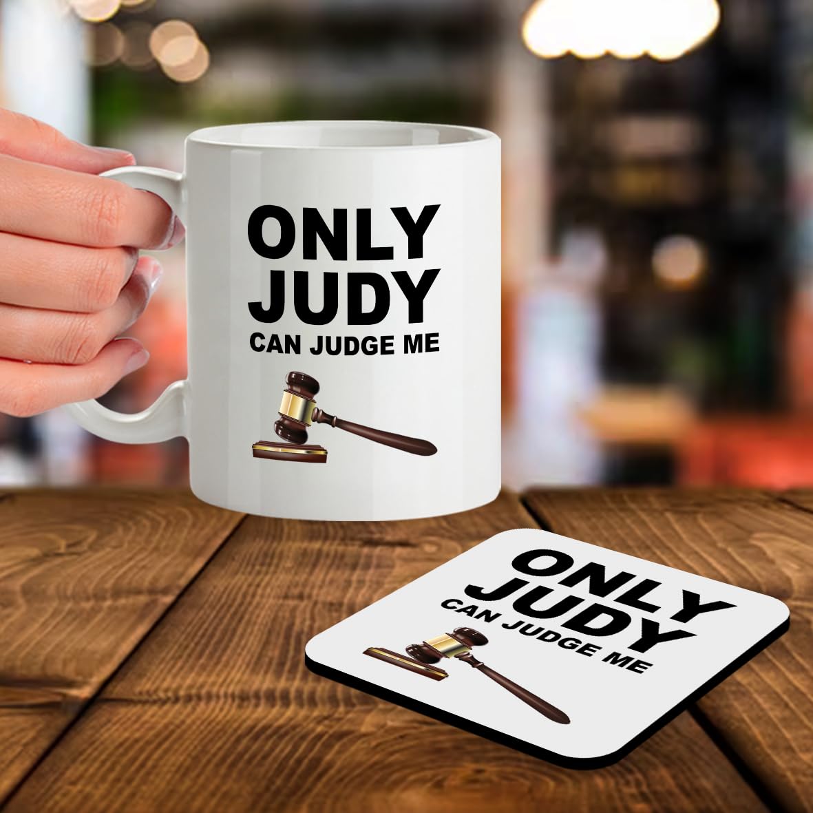 SM063 Only Judy Can Judge Me - 11 Oz Mug & Matching Coaster Set | Gag Gift for Fans, Lawyers, Men, Women