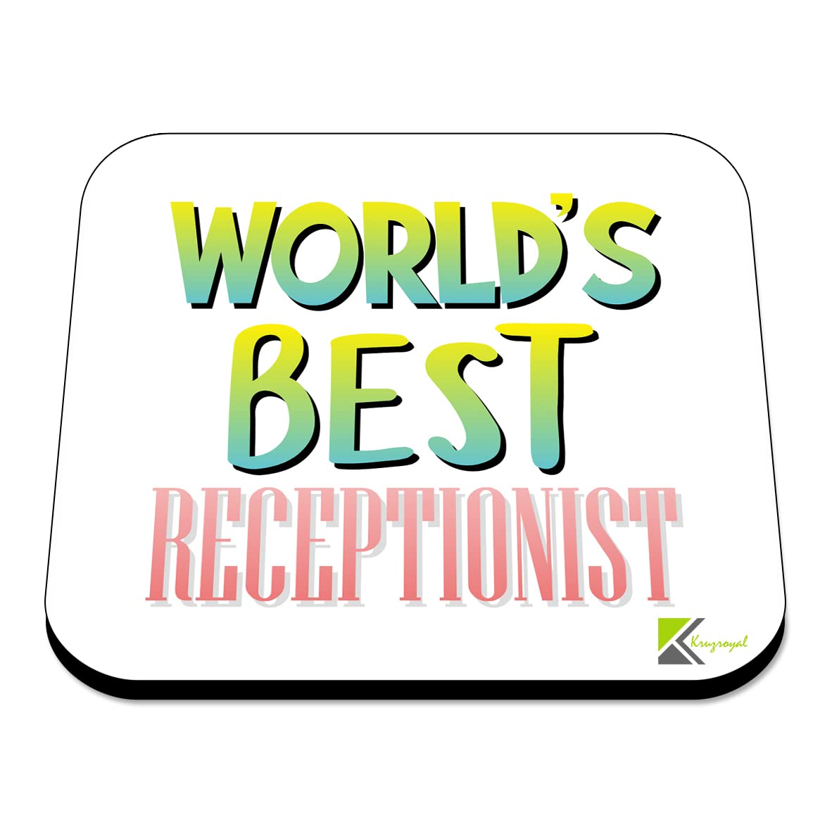WB086 World's Best Receptionist MDF Wooden Coaster by Kruzroyal | Gift for Receptionist | Unique Novelty Present | 9cm x 9cm | Coffee Tea MDF Wooden Coaster