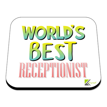 WB086 World's Best Receptionist MDF Wooden Coaster by Kruzroyal | Gift for Receptionist | Unique Novelty Present | 9cm x 9cm | Coffee Tea MDF Wooden Coaster