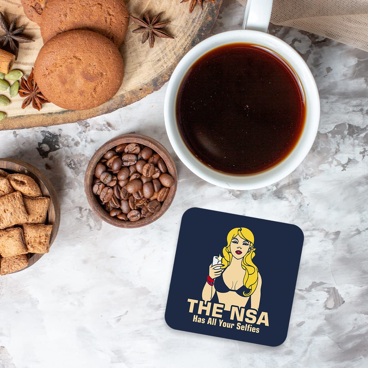 CS500 The NSA has All Your Selfies Novelty Funny Coffee Tea Drink Gift Glossy MDF Wooden Coaster