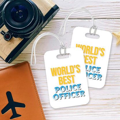 LT448 World's Best Police Officer Novelty Funny Unique Designer Gift, Suitcase, Glossy Plastic Luggage Tag for Police Officer
