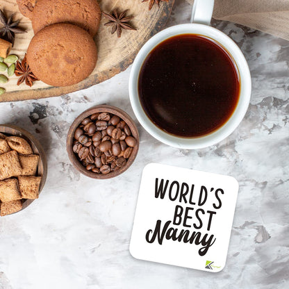 WB037 World's Best Nanny MDF Wooden Coaster by Kruzroyal | Gift for Nanny | Unique Novelty Present | 9cm x 9cm | Coffee Tea MDF Wooden Coaster
