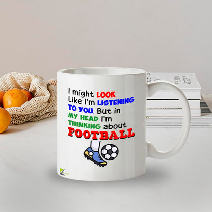Kruzroyal Football Mug Funny Gift for Men - 11oz/325ml Thinking About Football Ceramic Coffee Cup for Dad Brother Husband - Novelty Fan Present