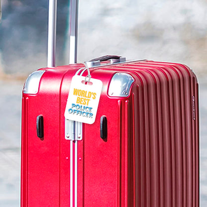 LT448 World's Best Police Officer Novelty Funny Unique Designer Gift, Suitcase, Glossy Plastic Luggage Tag for Police Officer