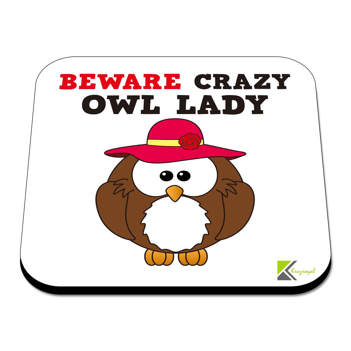 CS532 Beware Crazy OWL Lady Novelty Funny Coffee Tea Drink Gift Glossy MDF Wooden Coaster