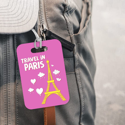 LT007 Travel in Paris Novelty Funny Unique Designer Gift Glossy Plastic Suitcase Luggage Tag