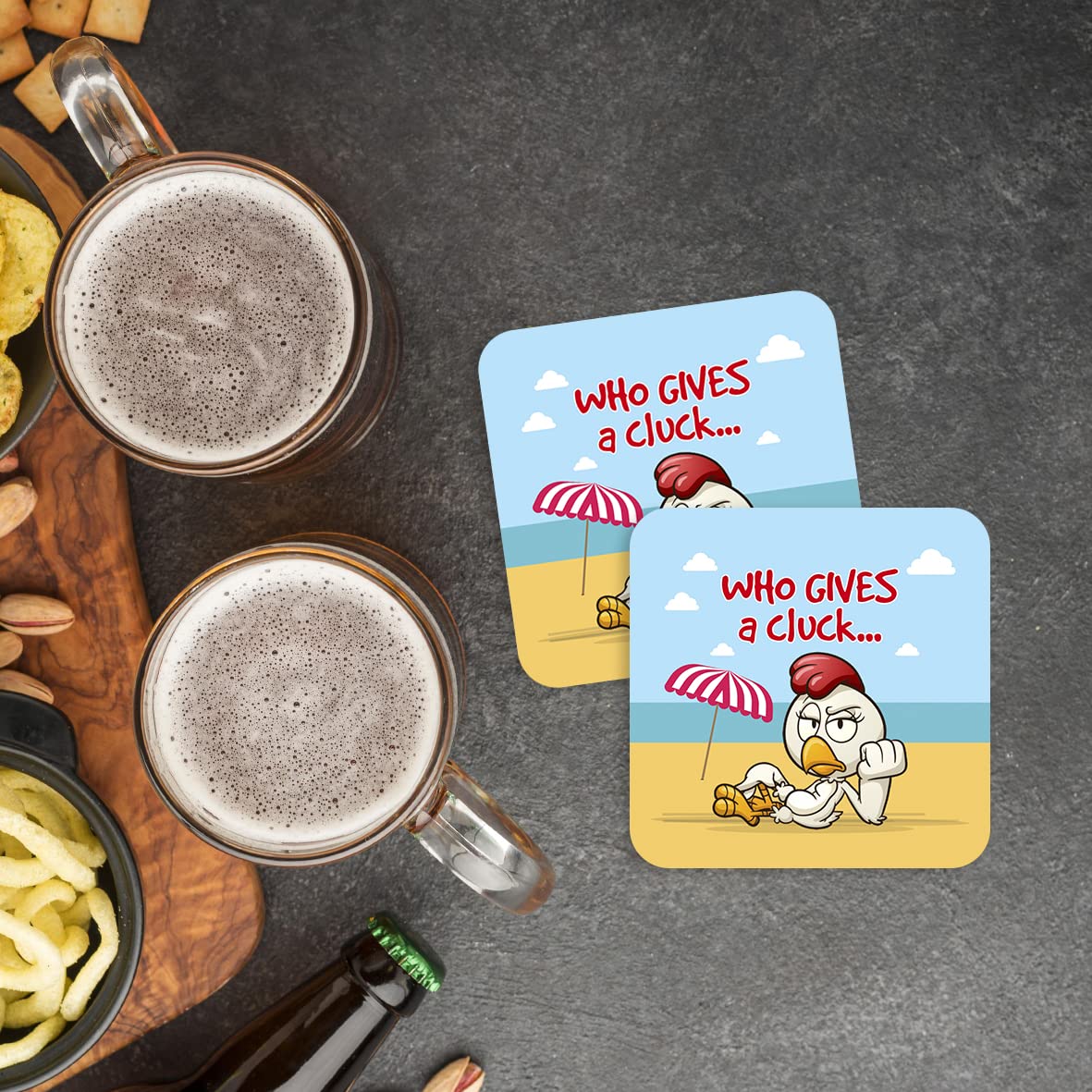 CS695 Who Gives A Cluck Novelty Funny Coffee Tea Drink Gift Glossy MDF Wooden Coaster