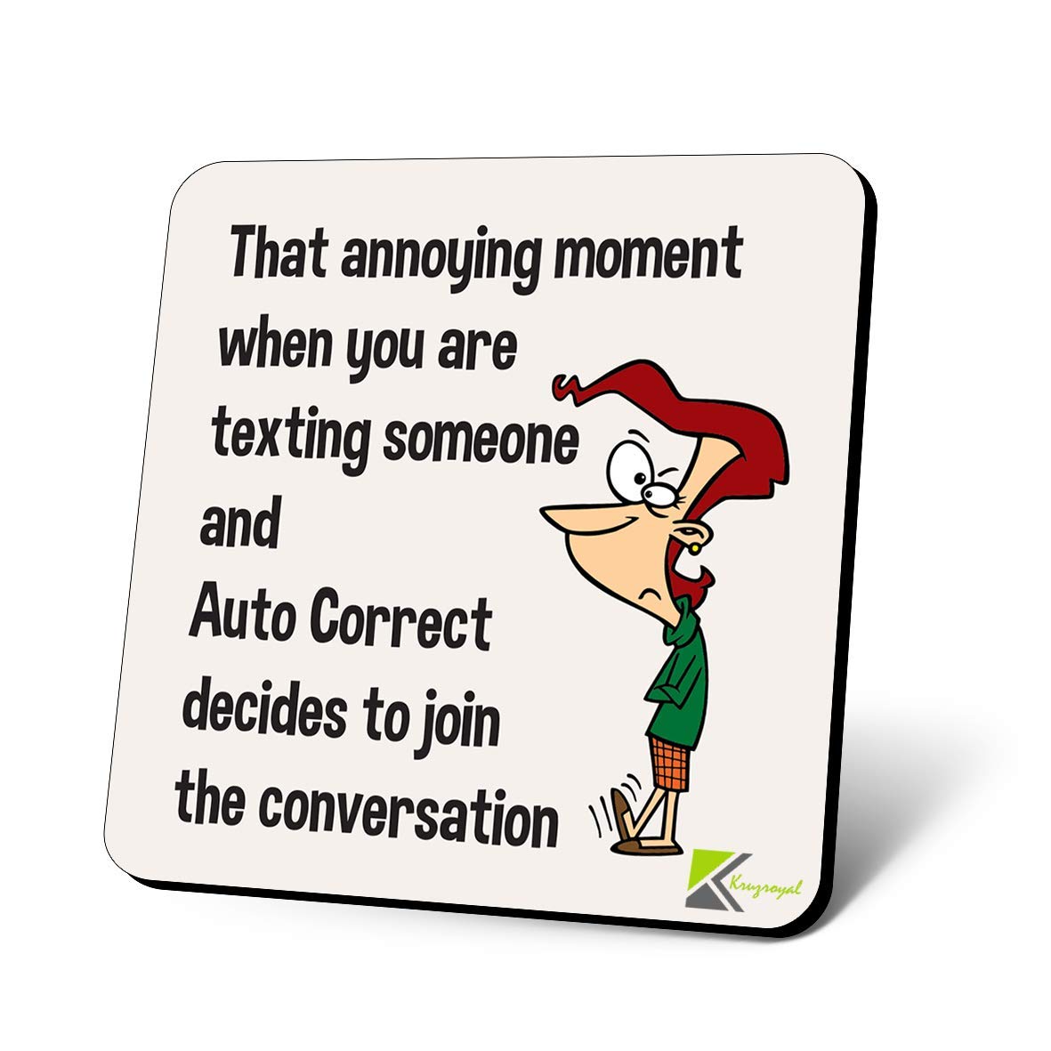 CS1112 That Annoying Moment When You are Texting Someone and auto Correct Decides to Join The Conversation Novelty Funny Coffee Tea Drink Gift Glossy MDF Wooden Coaster