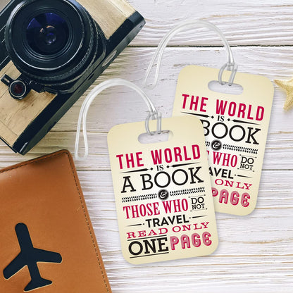 LT196 The World is A Book Those Who Do Not Travel Read Only One Page Novelty Funny Unique Designer Gift Glossy Plastic Suitcase Luggage Tag